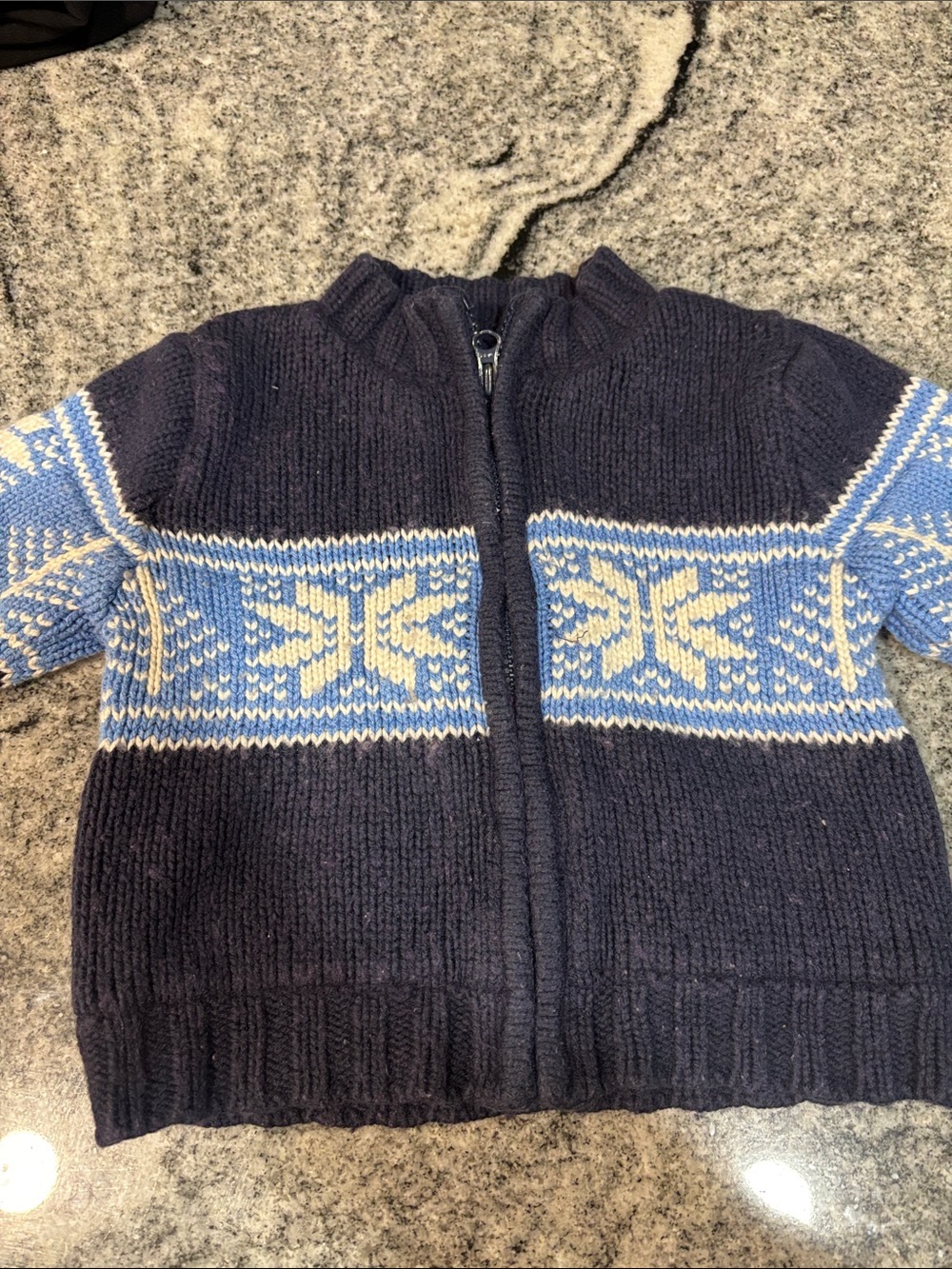Toddler Navy Blue Fair Isle Snowflake Zip Up Knit Cardigan Sweater